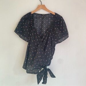 Madewell Black Floral Wrap Blouse